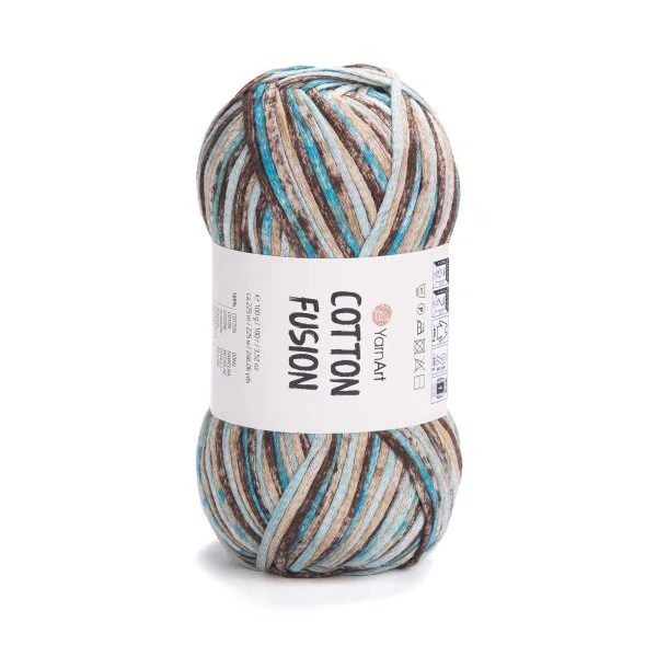 YarnArt Cotton Fusion 3650 - béžová, modrá
