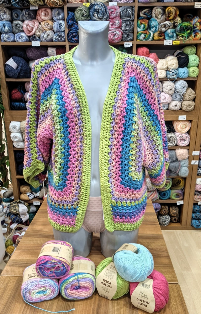 Háčkovaný kardigan Cotton Royal Color Waves