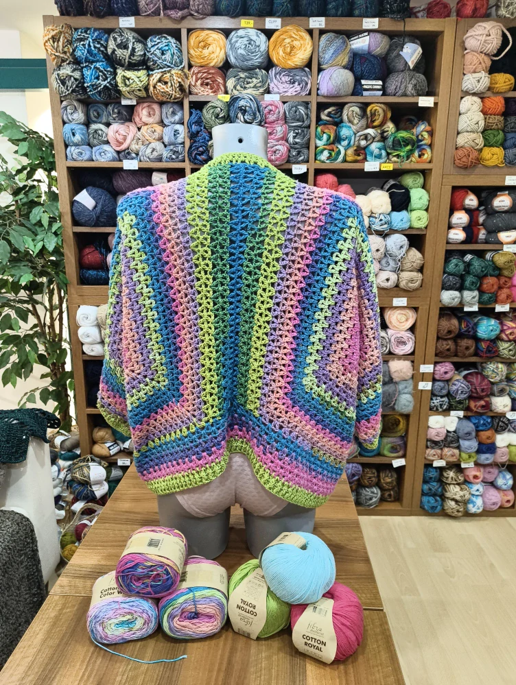 Háčkovaný kardigan Cotton Royal Color Waves